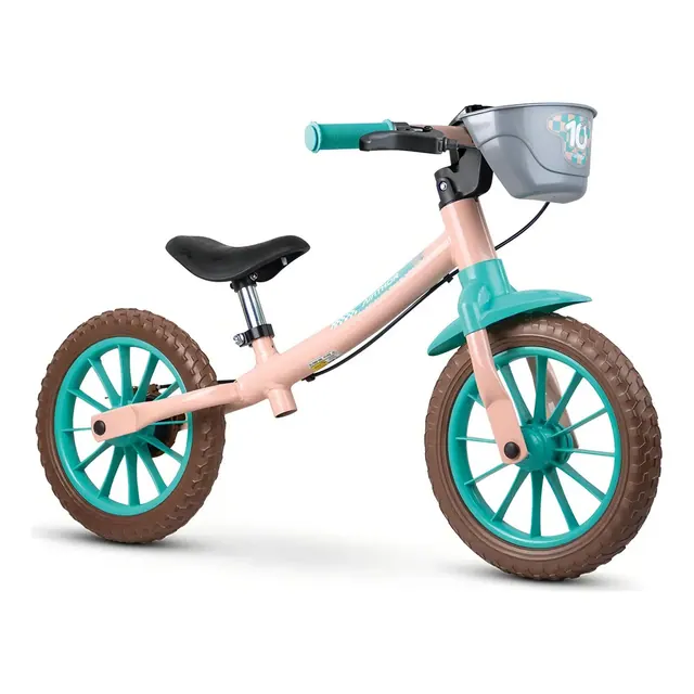 Nathor Balance Bike Aro 12 Rosa com Cesto e Freio